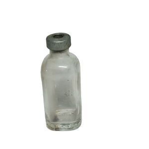 💉⚕️😷VTG Medicine Bottle Apothecary Glass Metal Syringe Dispenser Cap Small